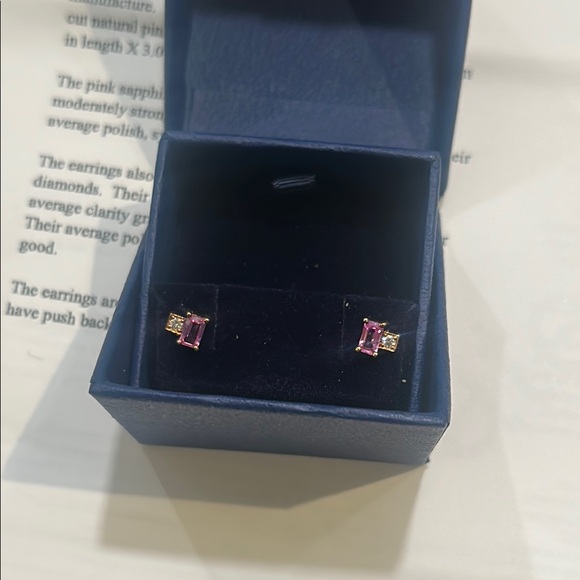 PINK SAPPHIRE AND DIAMOND STUD EARRINGS IN 14K ROSE GOLD - Picture 1 of 2